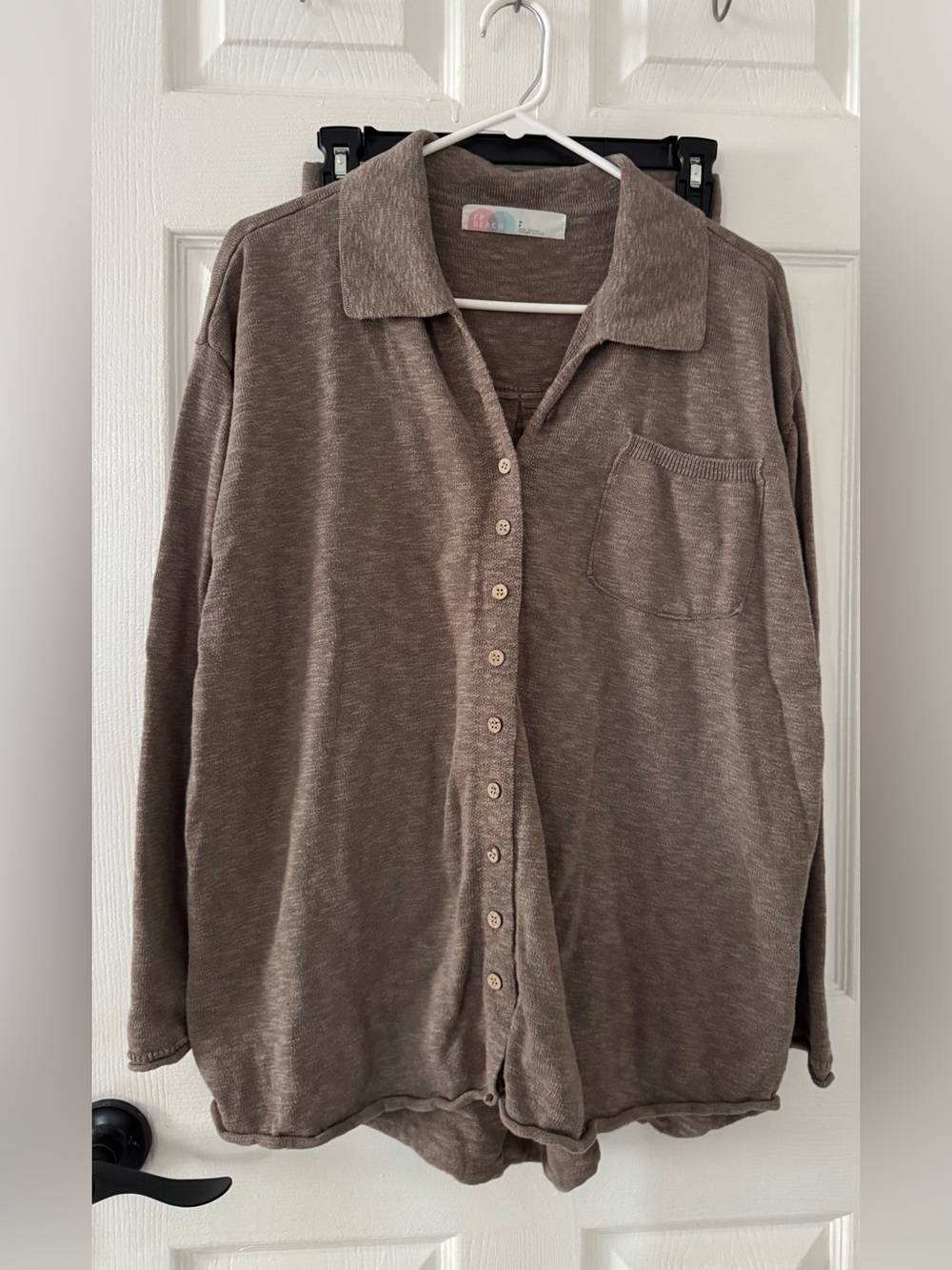 SET- Free People Taupe Brown Relaxed Button-Down Shirt/Short set